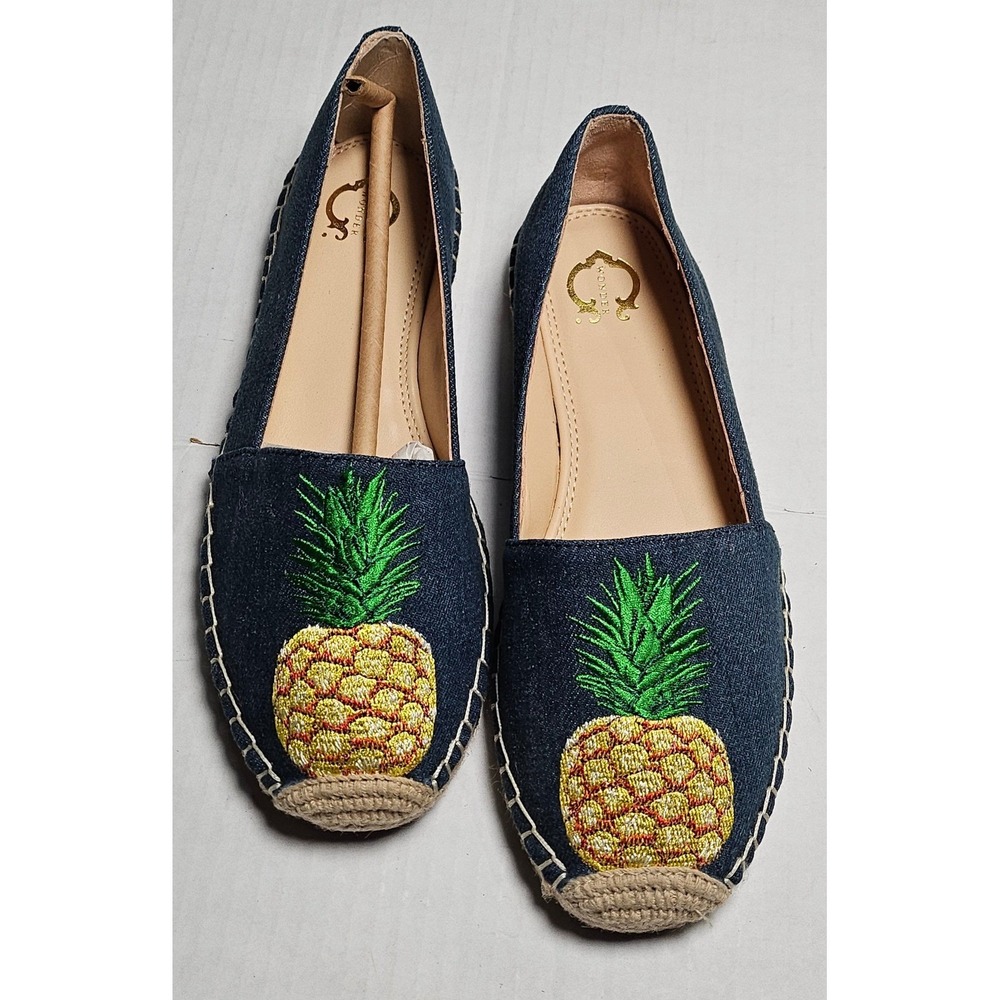 C. Wonder Penelope Denim Pineapple Embroidered Espadrille Flats Blue A291212‎ 5M